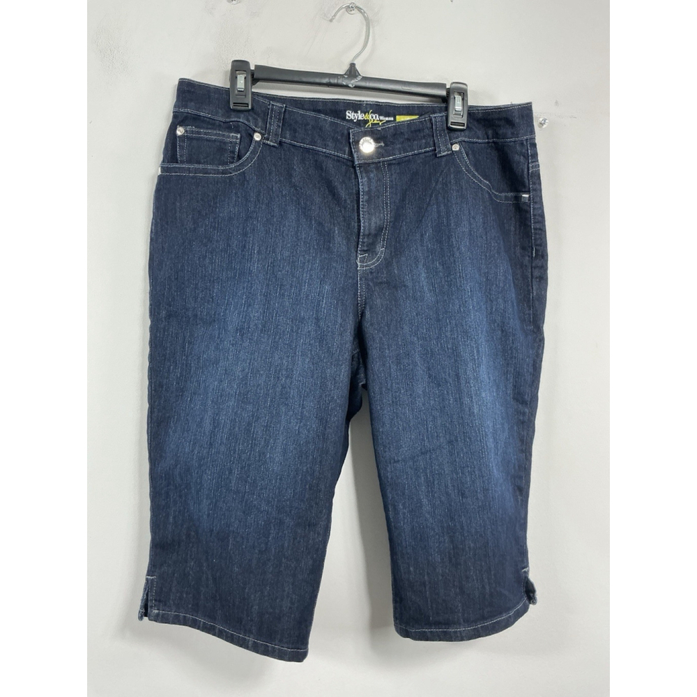 Womans Style And Co Woman Curvy Fit Bermuda Shorts 16W Blue Rhinestones